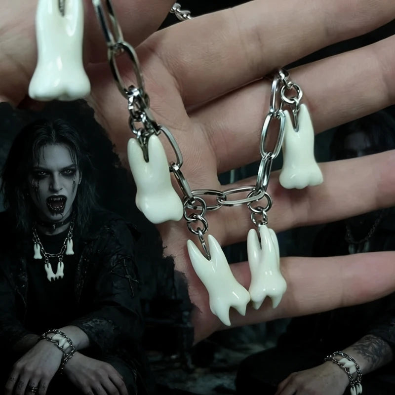 Punk Teeth Chain Bracelet | Unisex Vintage Silver Stainless Steel