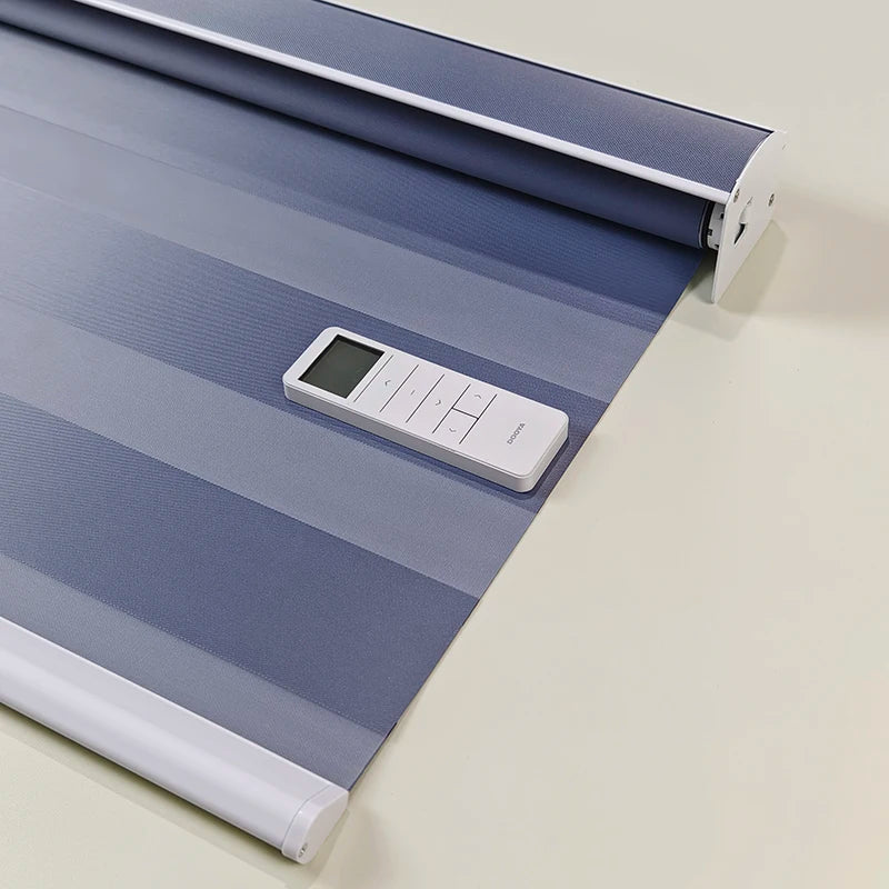 Custom Motorized Blackout Zebra Blinds | Day & Night Roller Shades
