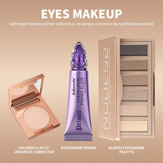 3-Pc Eye Makeup Set: Primer, Concealer & Eyeshadow Palette Eye Makeup Set Oasis Select