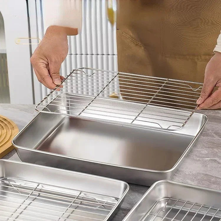 Food Grade 304 Stainless Steel Baking Tray Set Detachable Cooling Rack Oven BBQ Grilling Roasting Kitchen Baking Essentials Peaceful Pleasures Health and Wellness