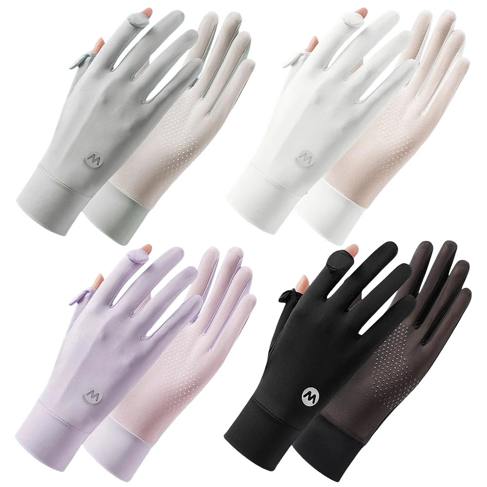 Women UV Sun Protection Gloves Full Finger Touchscreen Ultra Thin Sun Gloves Breathable Ice Silk Cycling Gloves for Summer Peaceful Pleasures Health and Wellness