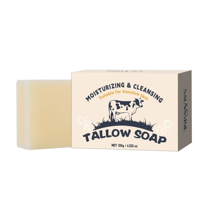 120g Handmade Beef Tallow Soap Bar Face & Body Wash Skin Moisturizer Smooth Natural Grass Fed Tallow Soap for Sensitive Skin Peaceful Pleasures Health and Wellness Tallow soap