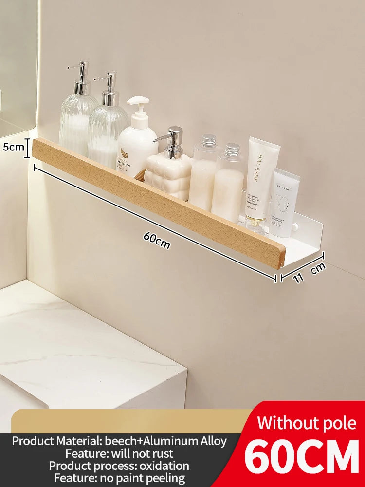 Wall-Mounted Wood & Aluminum Bathroom Shelf | Waterproof Storage