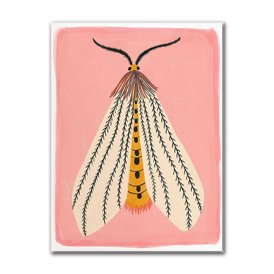 Butterfly Wall Art Ladybug Tiger Moth Beetle Feather Canvas Painting Nordic Poster Printing Wall Picture Bedroom Decoration Peaceful Pleasures Health and Wellness 61069-03 20x30cm
