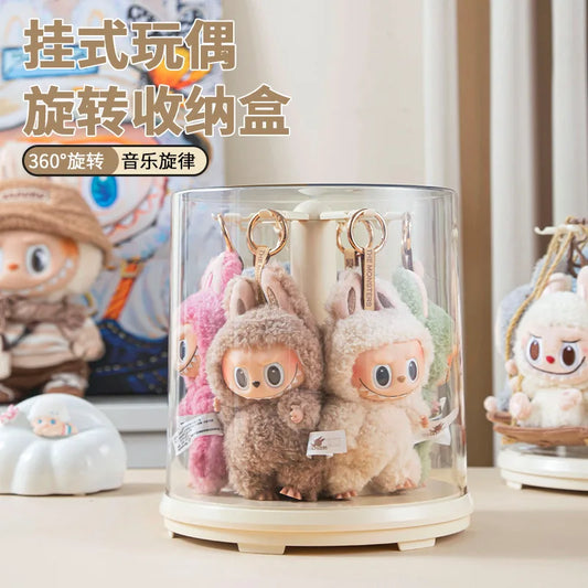 Rotating Display Case Transparent Plush Doll Blind Box with Music Clap-Activated 360° Spin Dustproof Cover Multi-Layer Stackable Peaceful Pleasures Health and Wellness
