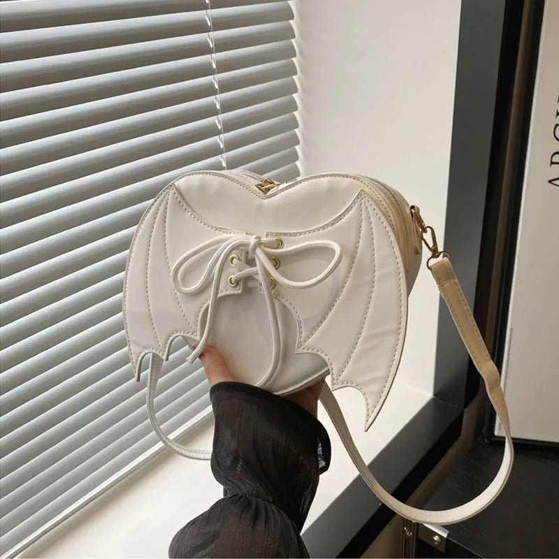 Niche Design Bag Women Trendy Fashionable and Individual Wing-shaped Single-shoulder Bag Versatile Irregular Shape Crossbody Bag Peaceful Pleasures Health and Wellness WHITE