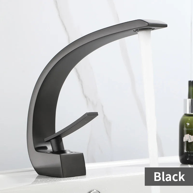 AOGUTU Waterfall Basin Faucet | Single Handle Black & Gold Tap
