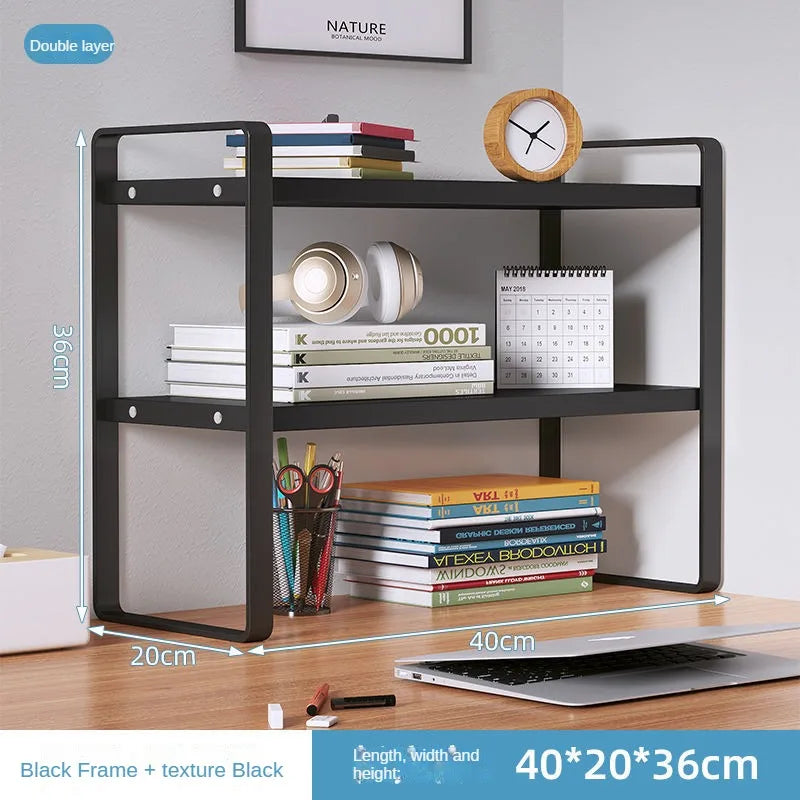 Tiered Desktop Bookshelf Desk Organizer | Steel & Wood Shelf
