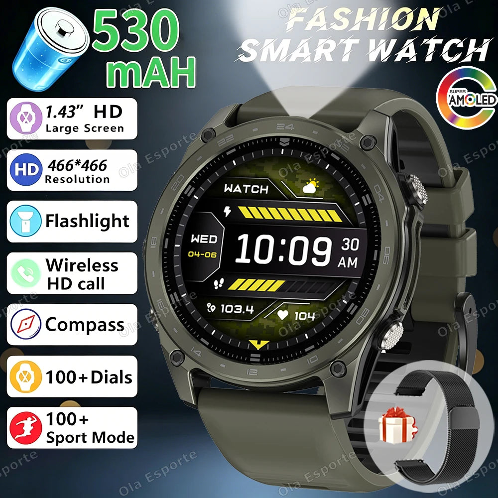 HW12 Military Smart Watch | AMOLED, Bluetooth Call, 530mAh