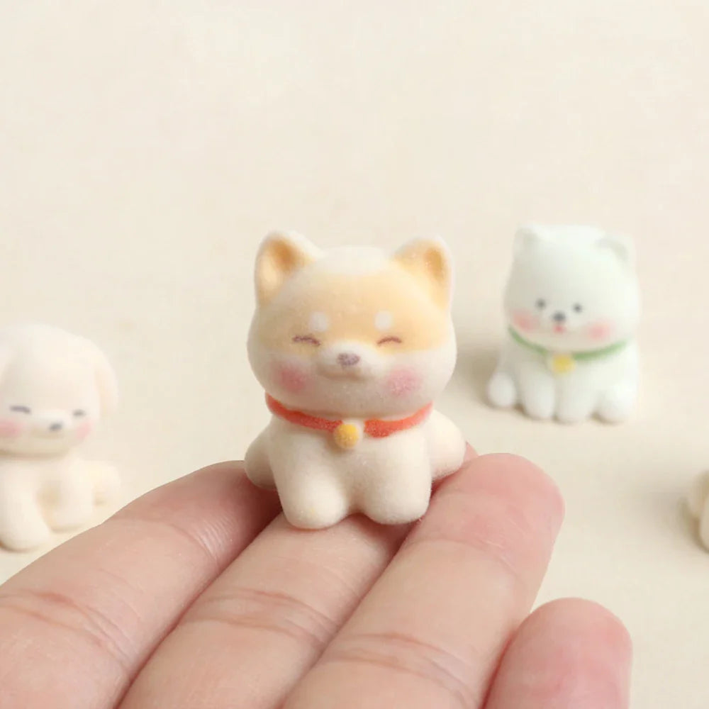 Cute Flocked Puppy Figurine | Mini Resin Dog Desk & Car Ornament