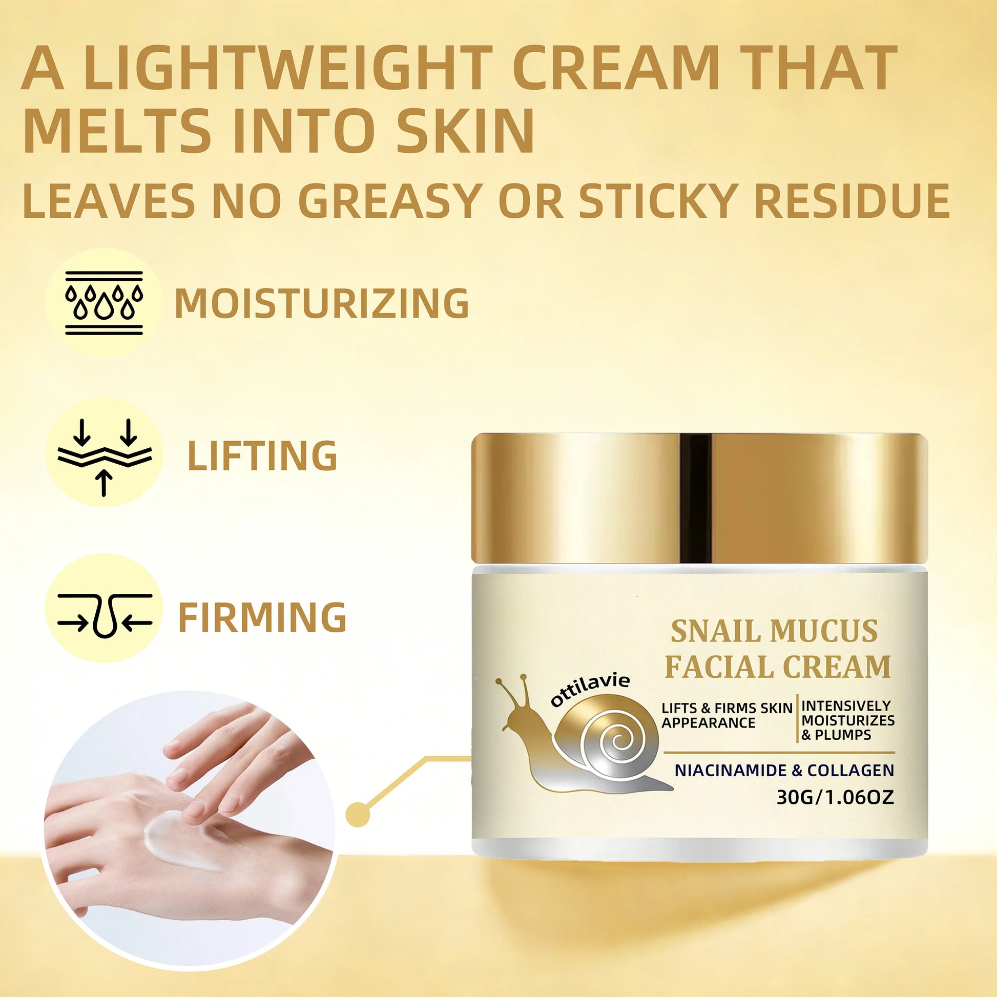 Ottilavie Snail Mucin Facial Cream | Deep Hydration | Nourishing Formula, Suitable for All Skin Types | Daily Skincare Essential Peaceful Pleasures Health and Wellness