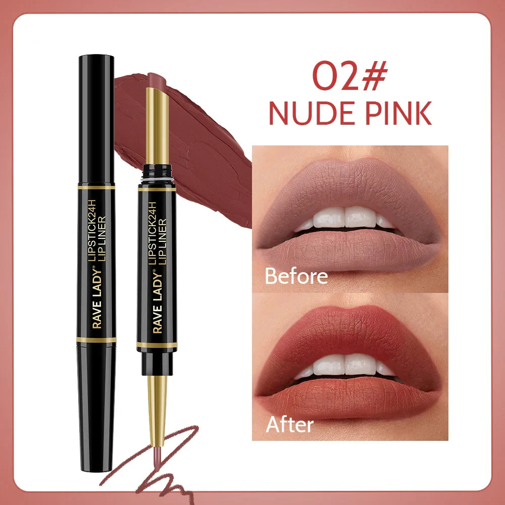 Rave Lady 2-in-1 Matte Lipstick & Lip Liner – 6 Colors