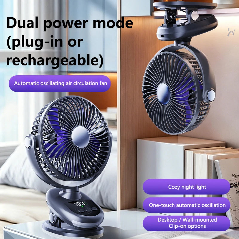 Bedroom Silent Loop Fan USB Charging Automatic Shaking Clip Fan Office Dormitory Desktop Small Fan Peaceful Pleasures Health and Wellness Grey