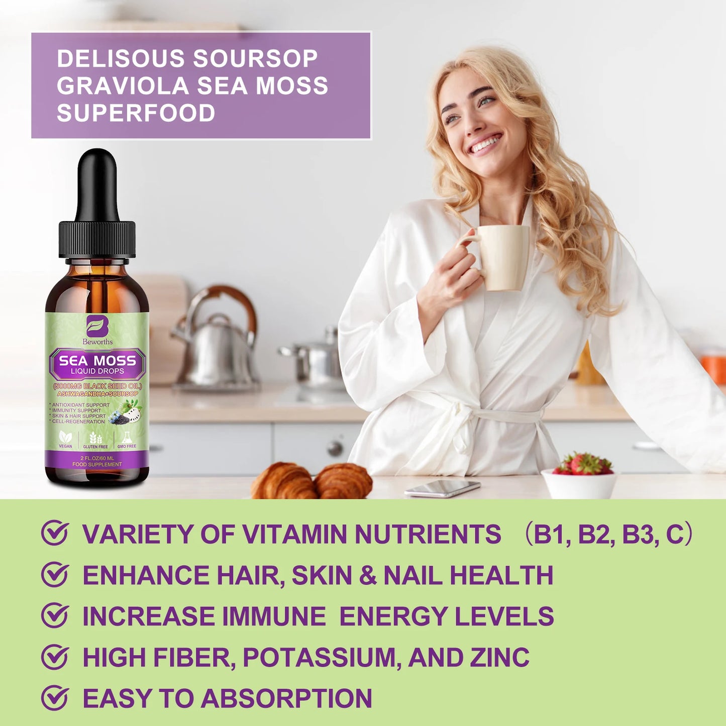 Sea Moss Extract Drops 60ml – Immunity, Digestion & Antioxidant Herbal Supplement Peaceful Pleasures Health and Wellness
