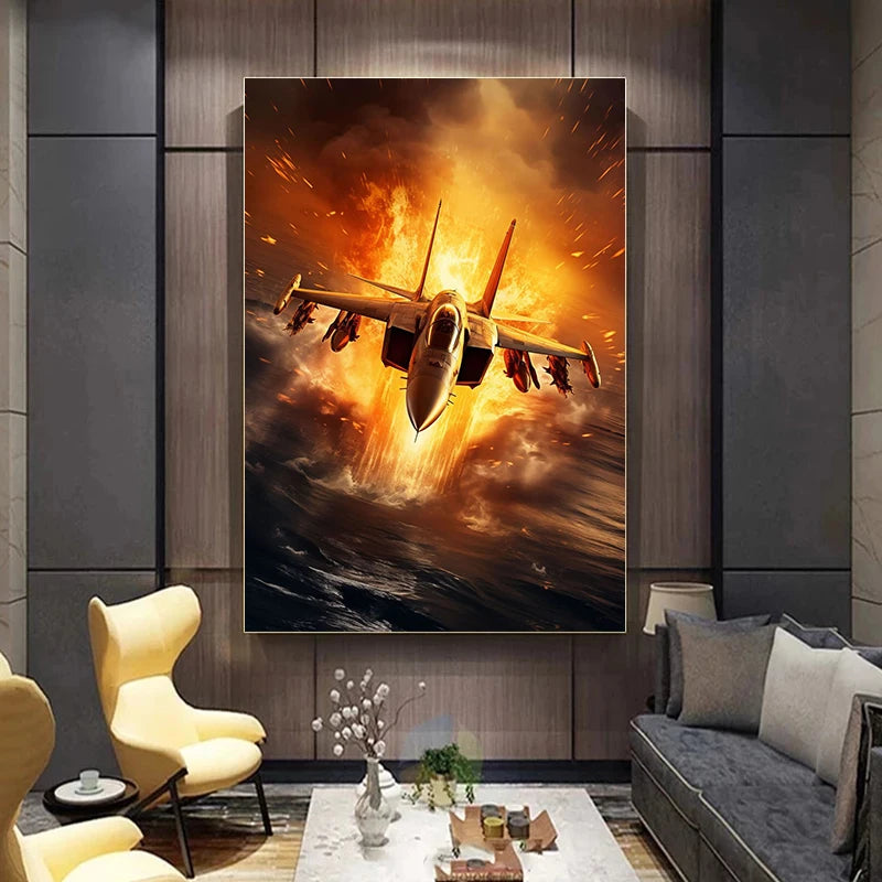 Military Fighter Jet Canvas Wall Art | Aviation Poster Decor