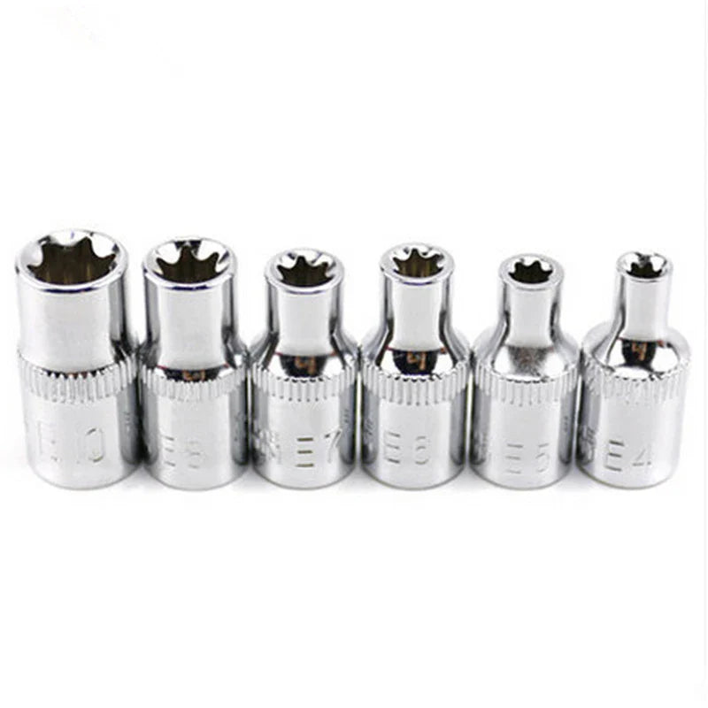 6-Pc 1/4" Drive Torx Star Female E-Socket Set E4–E10