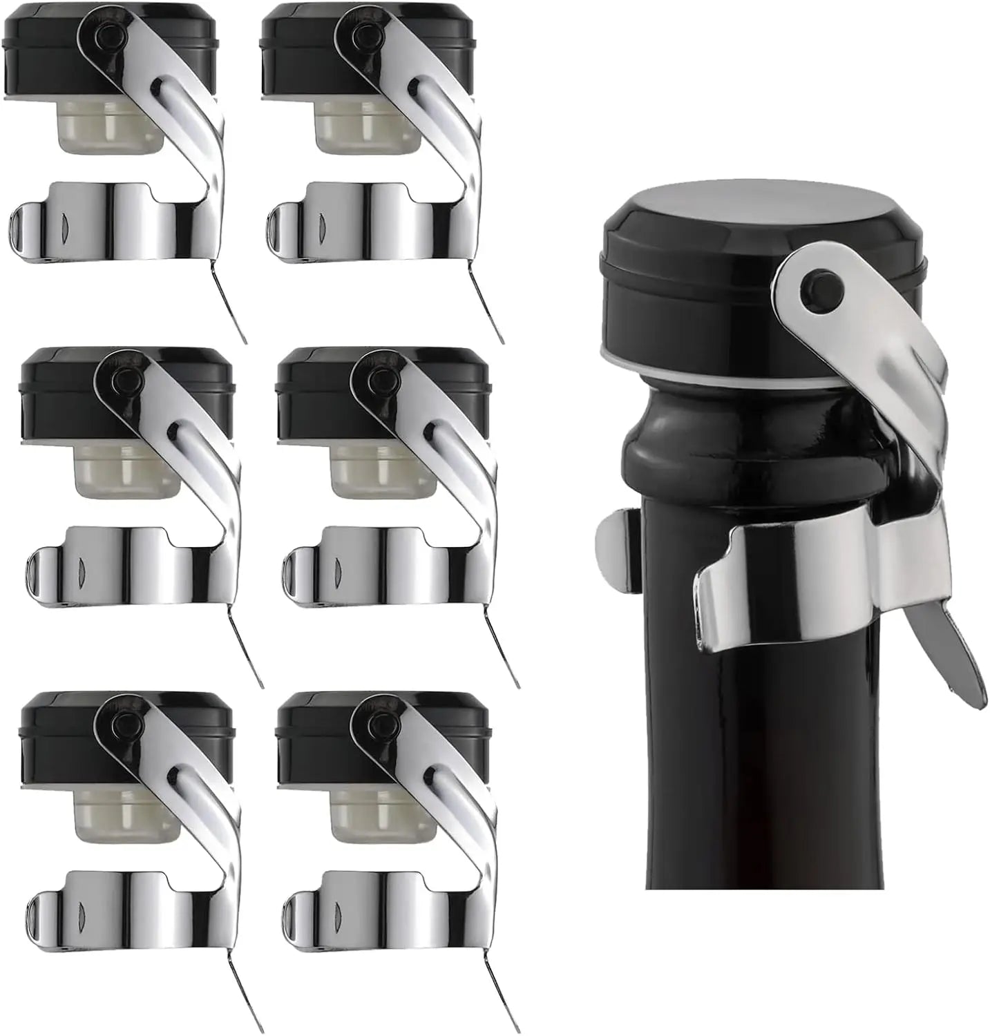 Champagne&Wine Bottle Stoppers Stainless Steel with Food Grade Silicone Leak Proof Keep Fresh Reusable Saver Prosecco Sparkling Peaceful Pleasures Health and Wellness 6PCS