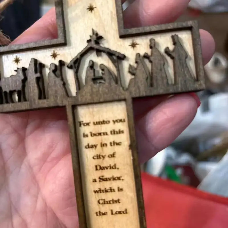 3D Nativity Scene Wooden Cross Ornament | Handmade Christmas Decor Christmas Tree Ornament Peaceful Pleasures Health and Wellness