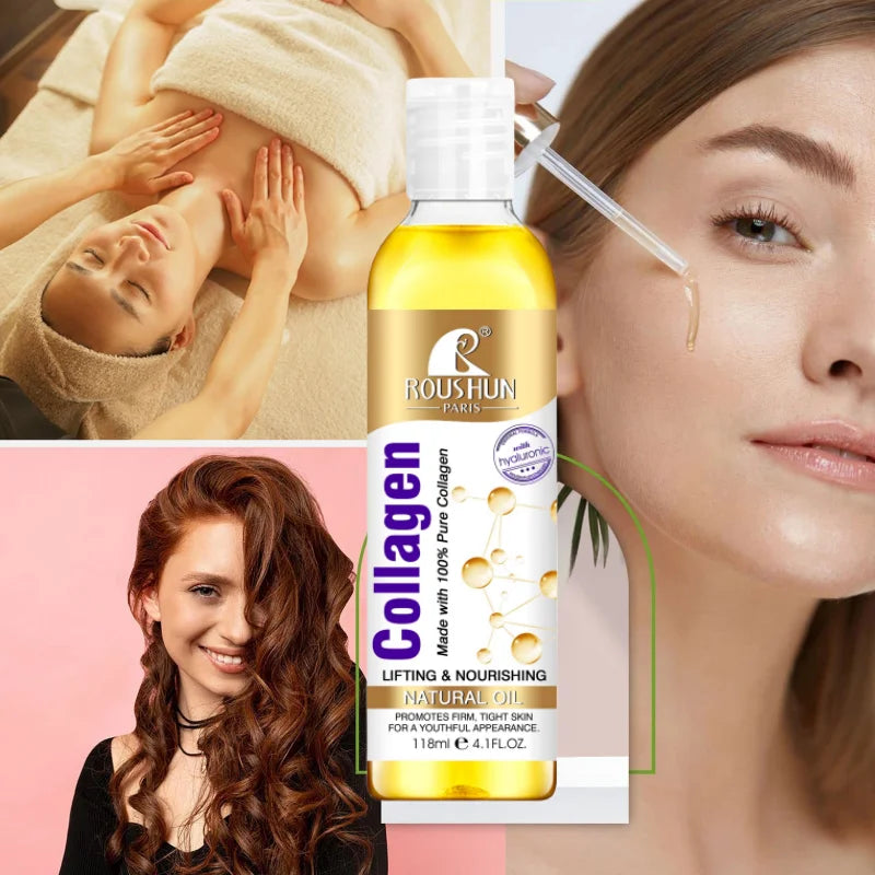 118ml Collagen Facial Essence Oil Body Massage Oil Nourishing Natural Body Oil, Moisturizing Skin Care and Hair Essence, Smooth Skin, Firming Massage and Hair Care Peaceful Pleasures Health and Wellness