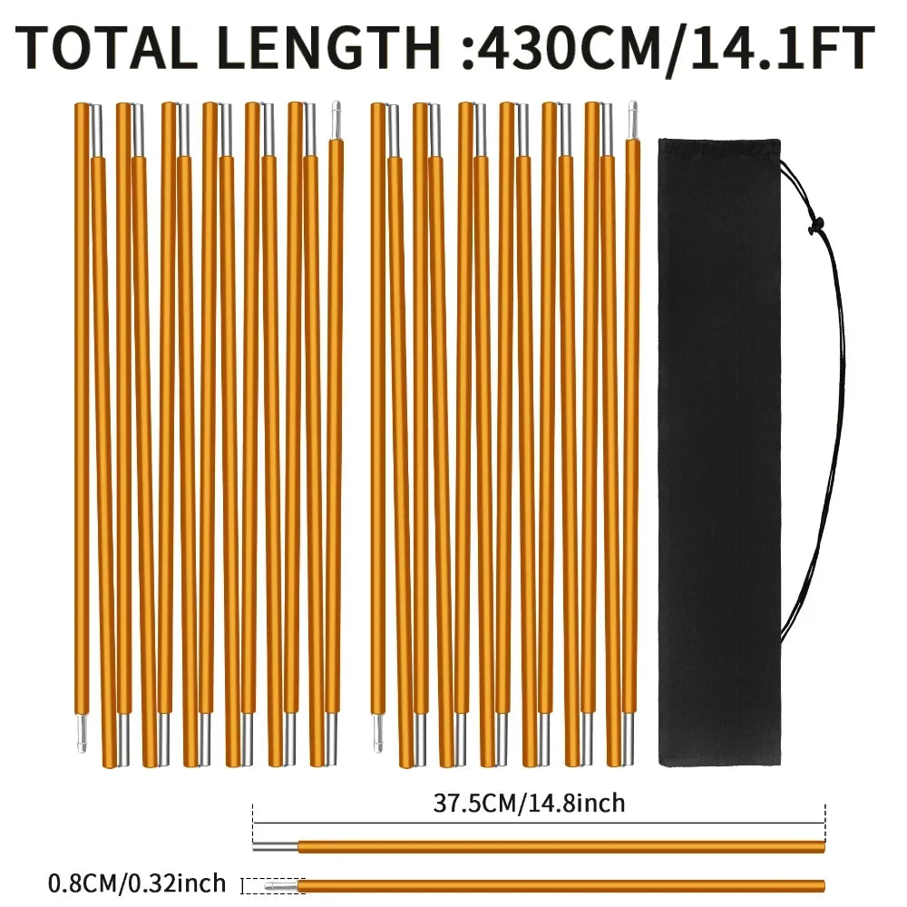 Pre-Assembled Tent Pole Stakes Aluminium Tarp Rod Replacement Camping Accessori Multifunction Lightweight Tent Poles Repair Kits Peaceful Pleasures Health and Wellness 2Pcs 4.3M Gold
