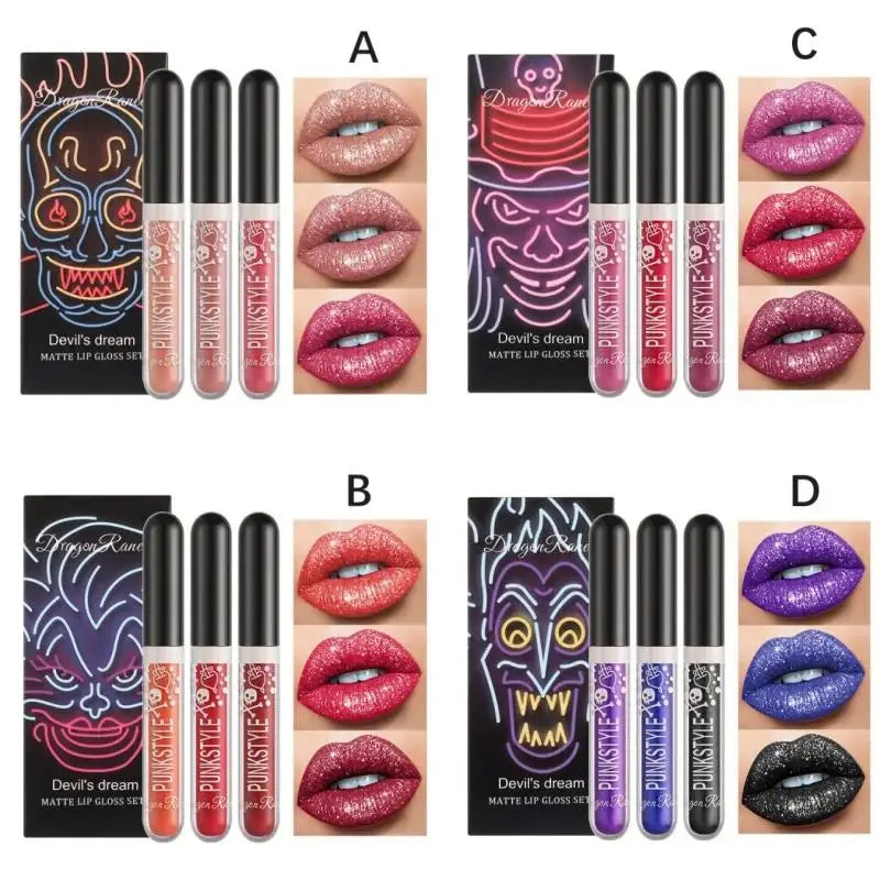 Dragon Ranee Halloween Lip Gloss Set – Sparkling Purple & Black Trio