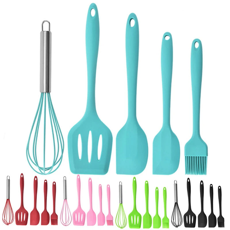 Silicone Kitchenware Cooking Utensils Set Non-stick Cookware Spatula Shovel Egg Beaters Wooden Handle Kitchen Cooking Tool Set Peaceful Pleasures Health and Wellness