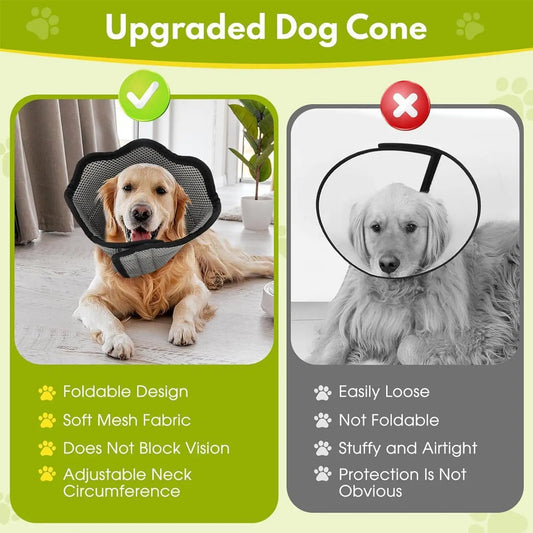 Soft Breathable Dog Recovery Cone Collar | Adjustable Pet Cone Pet Recovery Cone Peaceful Pleasures Health and Wellness