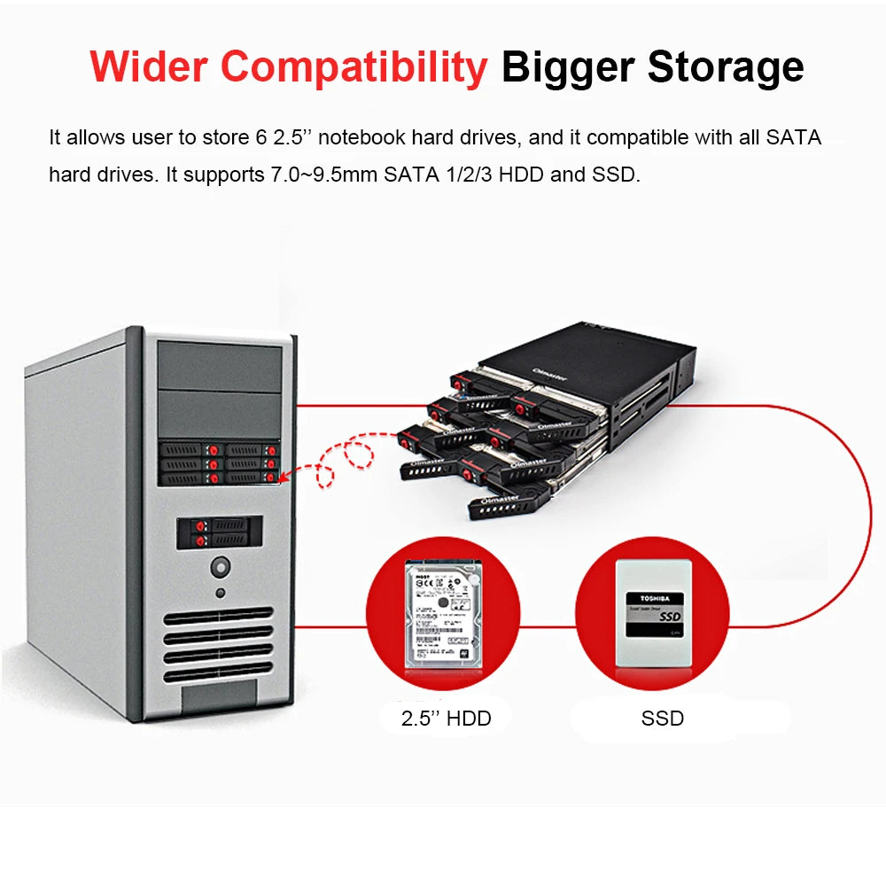OImaster 6-Bay Hot-Swap SATA Mobile Rack for 2.5" HDD & SSD