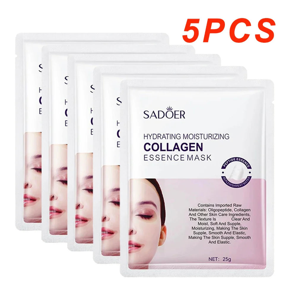 5-Pack Hyaluronic Acid Collagen Hydrating Sheet Face Masks