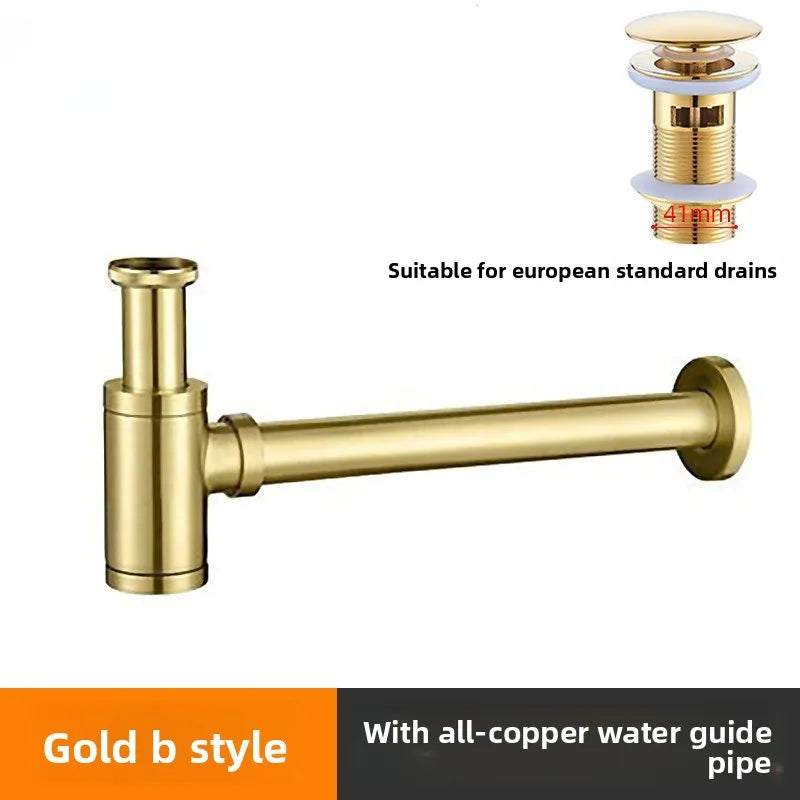 Brass Round Bottle P-Trap 1-1/4" Sink Drain Kit & Pop-Up Drain