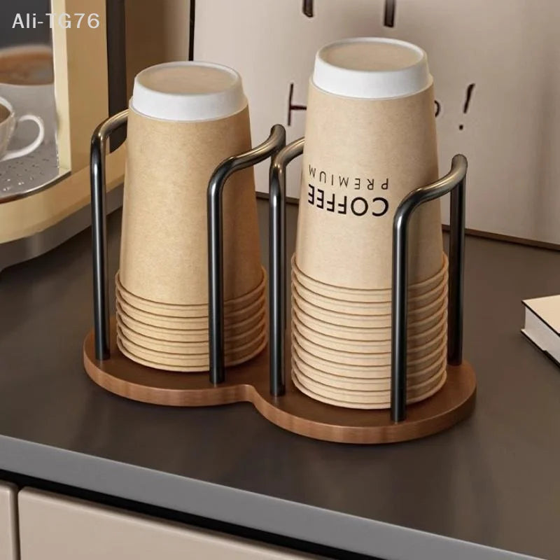 Wooden Disposable Cup Dispenser Rack & Mug Organizer Stand