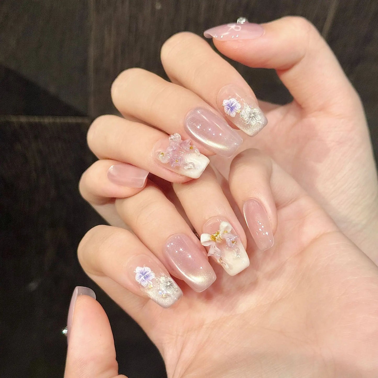 Pink Cat Eye Press On Nails | 3D Bow Korean False Nails 10pcs
