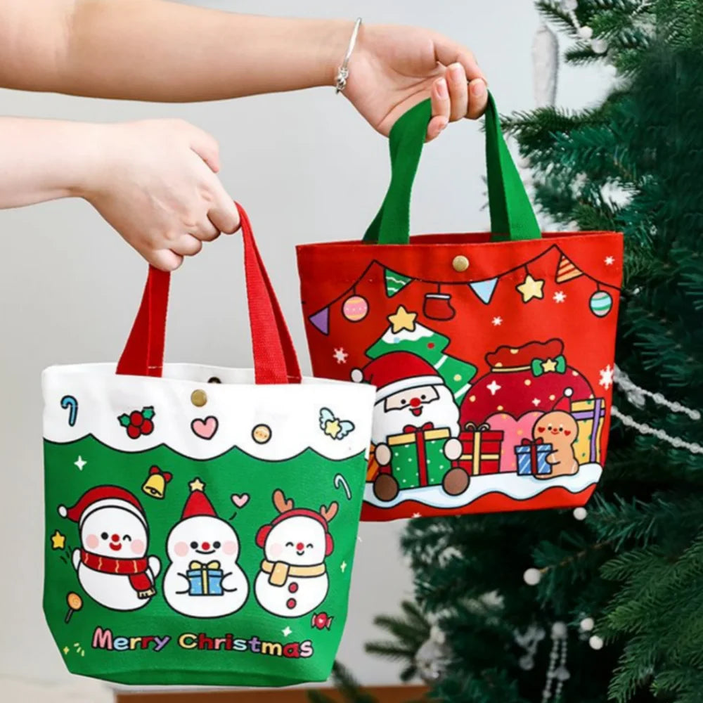 Christmas Canvas Tote Bag | Santa & Elk Festive Gift Bag