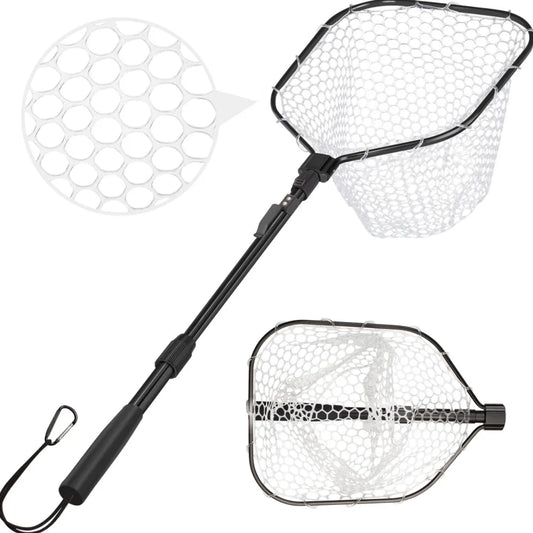 Silicone Mesh Fishing Landing Net | Retractable Handle Fishing Landing Net Peaceful Pleasures Health and Wellness
