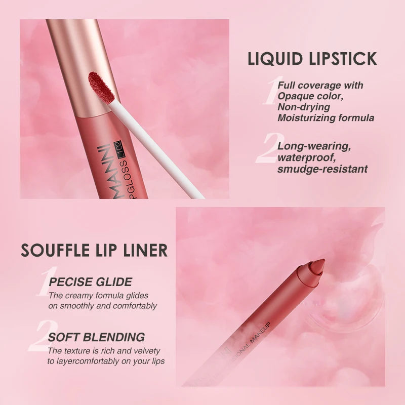 6+6 Lip Gloss Lip Liner Combo Smudge-Proof, Velvety Nude Shades - Long-Lasting Liquid Lipgloss & Precise Liner 12pcs Set Matte M Peaceful Pleasures Health and Wellness