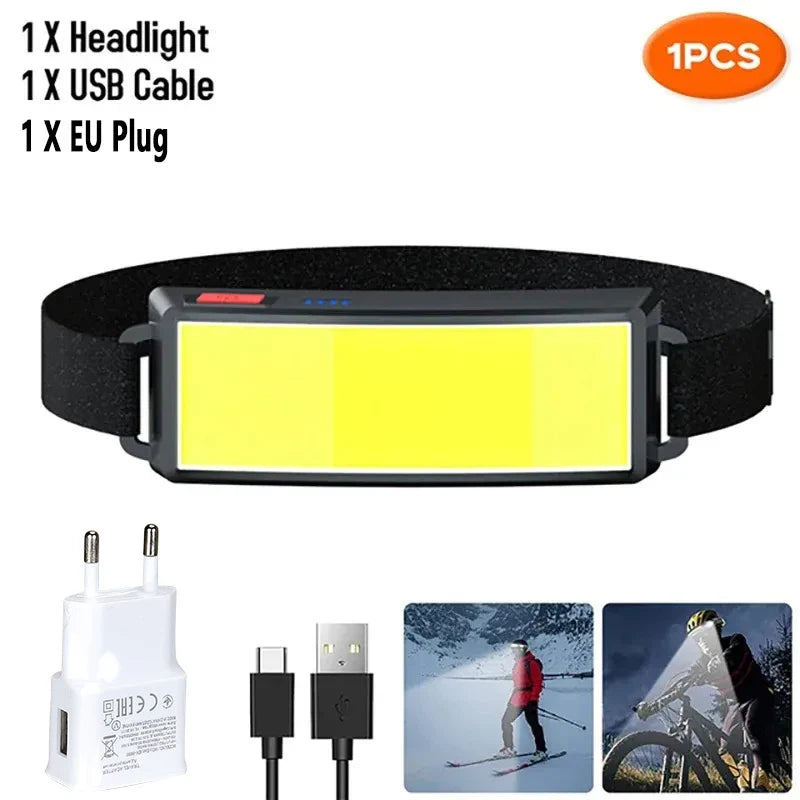 COB LED Rechargeable Headlamp 800 Lm – USB, IPX4, Camping