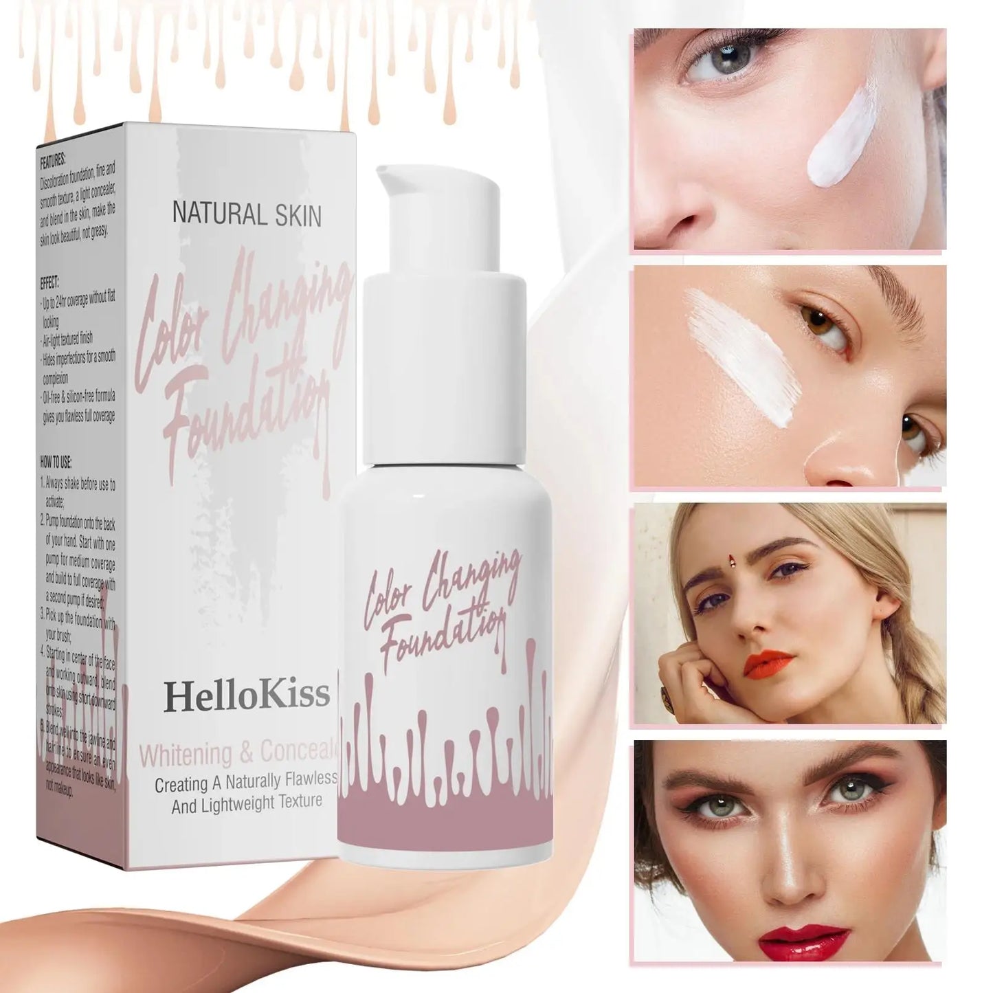 Hello Kiss Color-Changing Liquid Foundation | Oil Control & Coverage