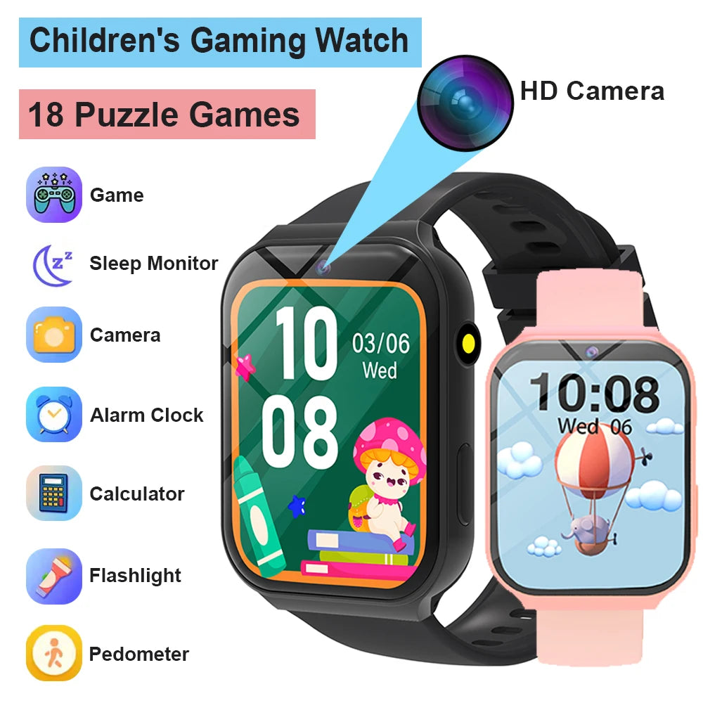 New Smartwatch For Kids HD Camera Flashlight Study Partners Multi Games Calculator Children's Day Birthday Gift Boys Girls HW12 Peaceful Pleasures Health and Wellness 1Bk1Pk Game watch for kids