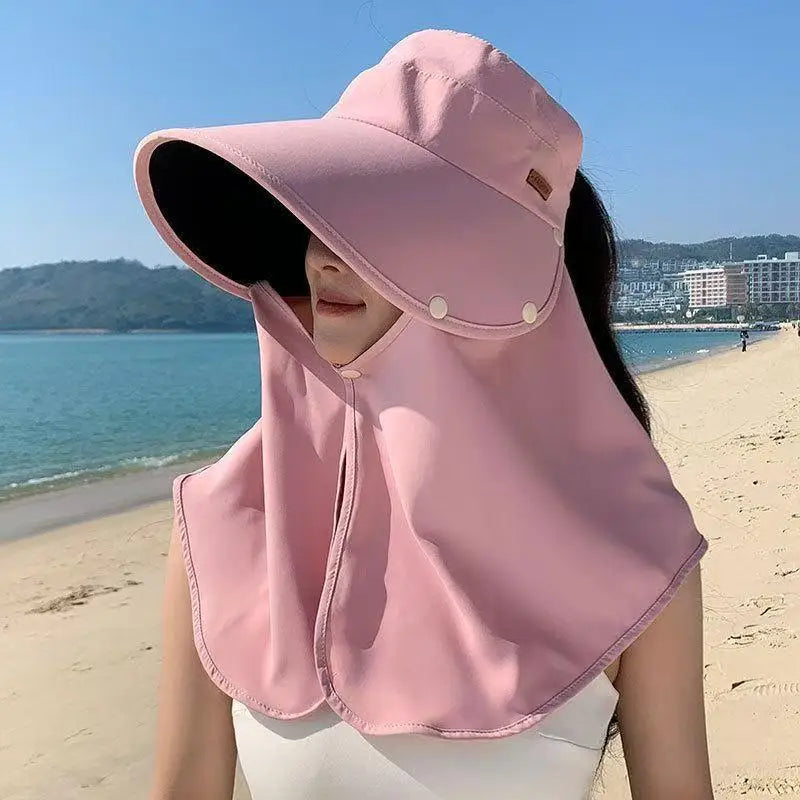Women's UV Wide Brim Visor Shawl Cap | Beach & Outdoor Sun Hat