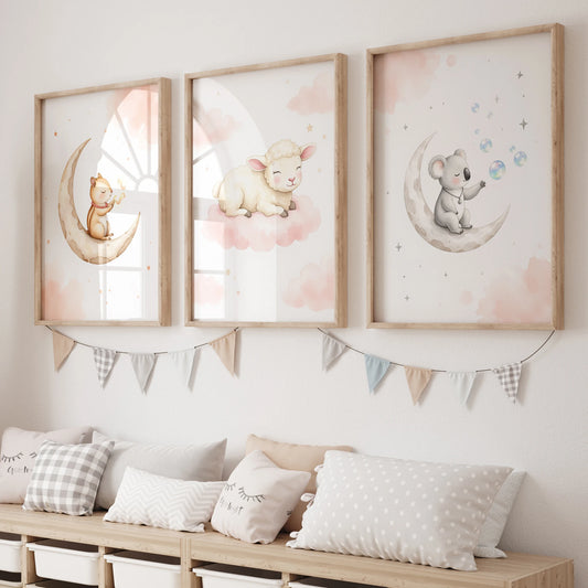 Cartoon Watercolor Dream Animals Canvas Wall Art | Kids Room Canvas Wall Art Print Peaceful Pleasures Health and Wellness