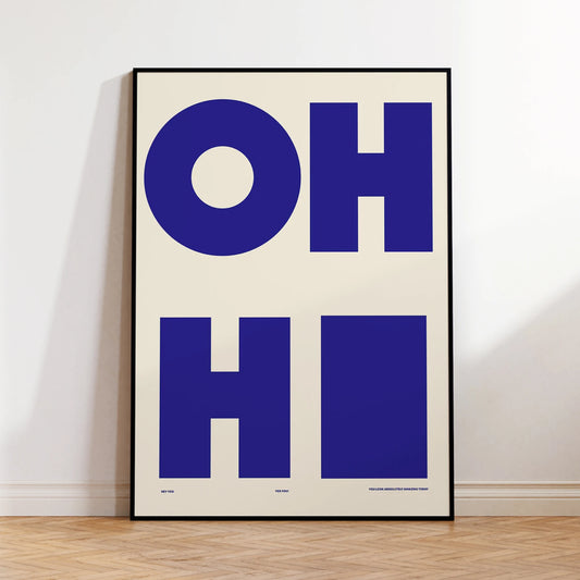 Modern "OH HI" Blue Minimalist Canvas Wall Art Print Poster Canvas Wall Art Peaceful Pleasures Health and Wellness G4302 21x30cm Unframed