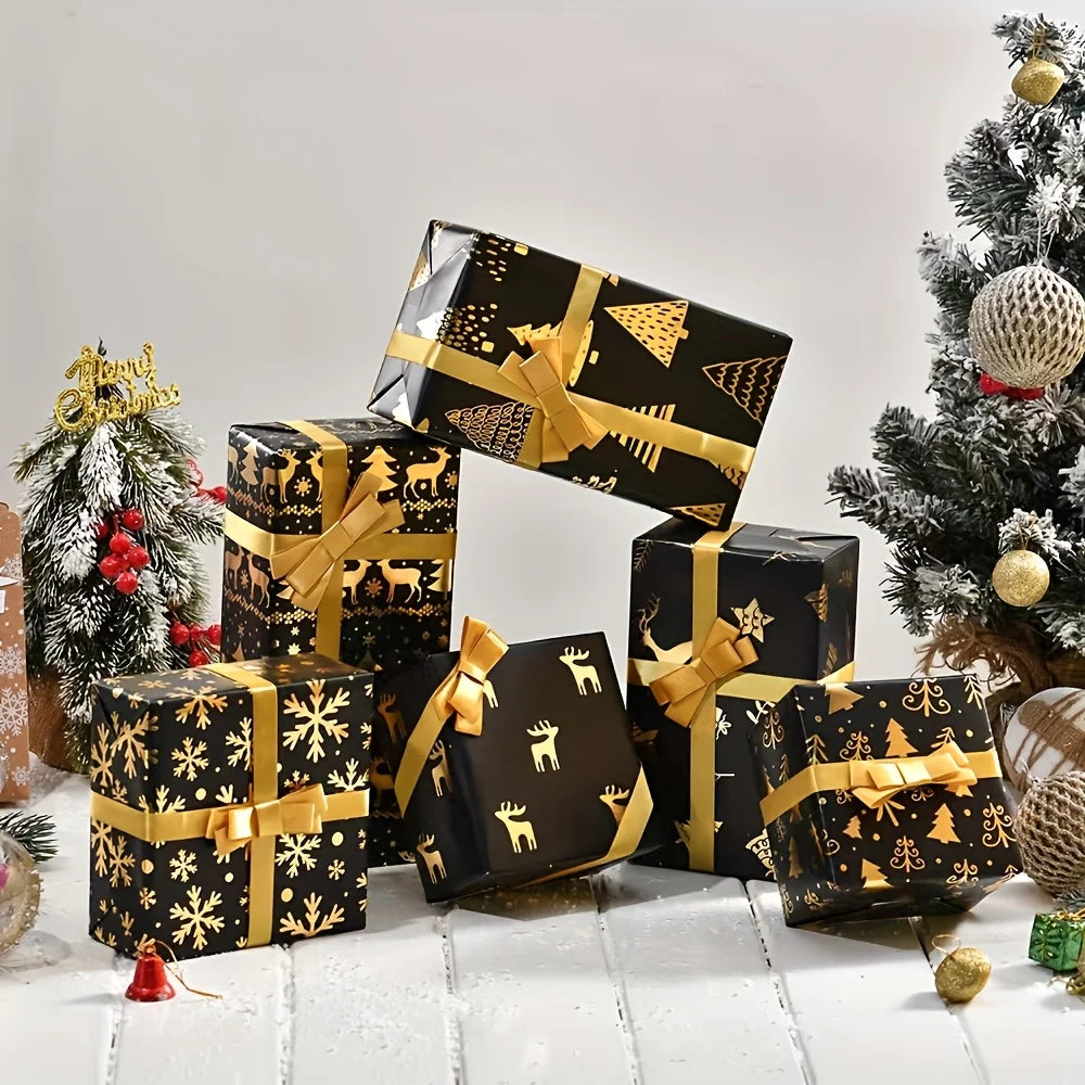 Christmas Foil Wrapping Paper Gold & Black 50x70cm