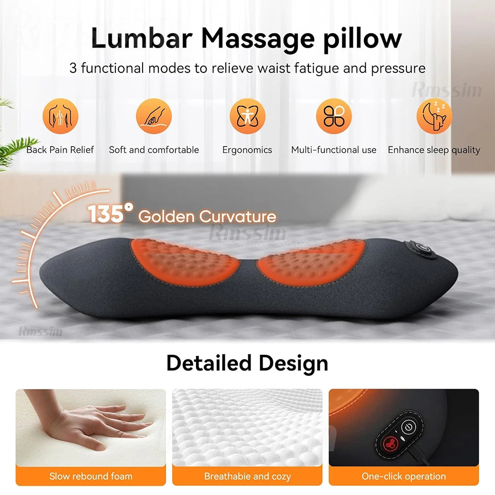 3-in-1 Electric Lumbar Support Pillow with Heat,Vibration &Traction,Waist Relief Waist Support Back Pillow Waist Protection Pad Peaceful Pleasures Health and Wellness