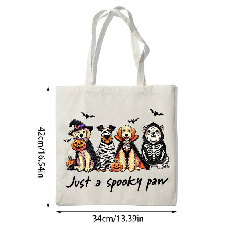 "Just A Spooky Paw" Halloween Dog Canvas Tote Bag | Dog Gift Canvas Tote Bag Peaceful Pleasures Health and Wellness Tote Bag 34x42cm