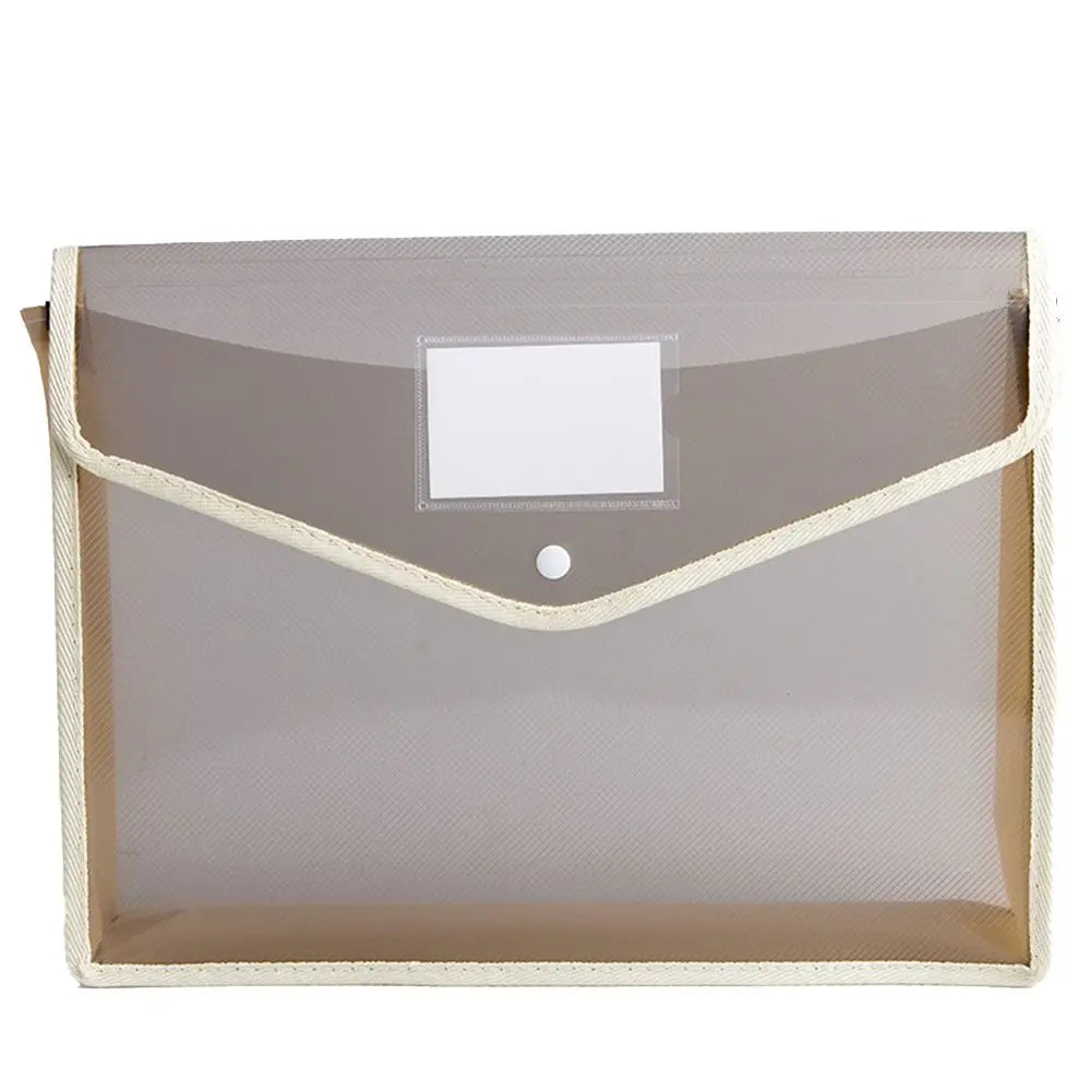 Portable Storage For School Home Work Office Plastic Snap Button File Bags Stationery Cases Folders Organizers File Envelopes Peaceful Pleasures Health and Wellness khaki