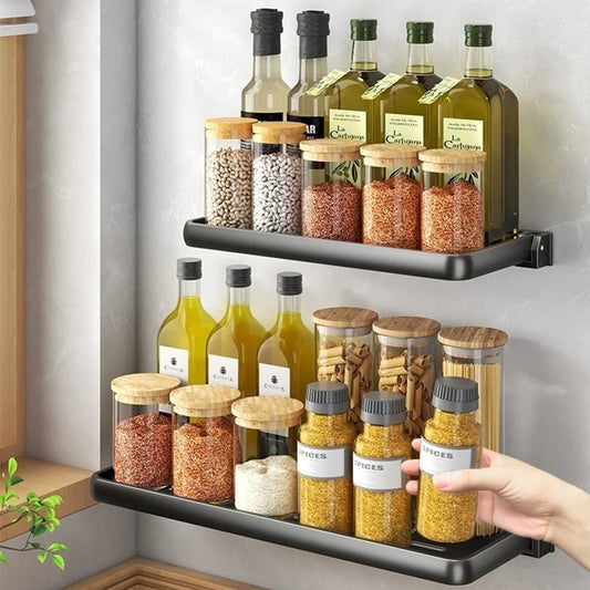 Wall-Mounted Folding Kitchen Seasoning Rack | Aluminum Organizer Kitchen Storage Rack Peaceful Pleasures Health and Wellness