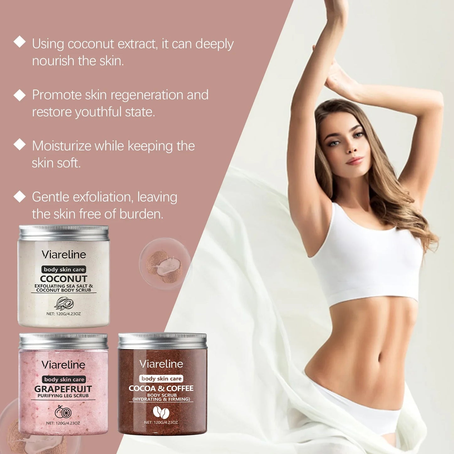 Viareline Sea Salt Body Scrub – Coconut & Coffee 120g