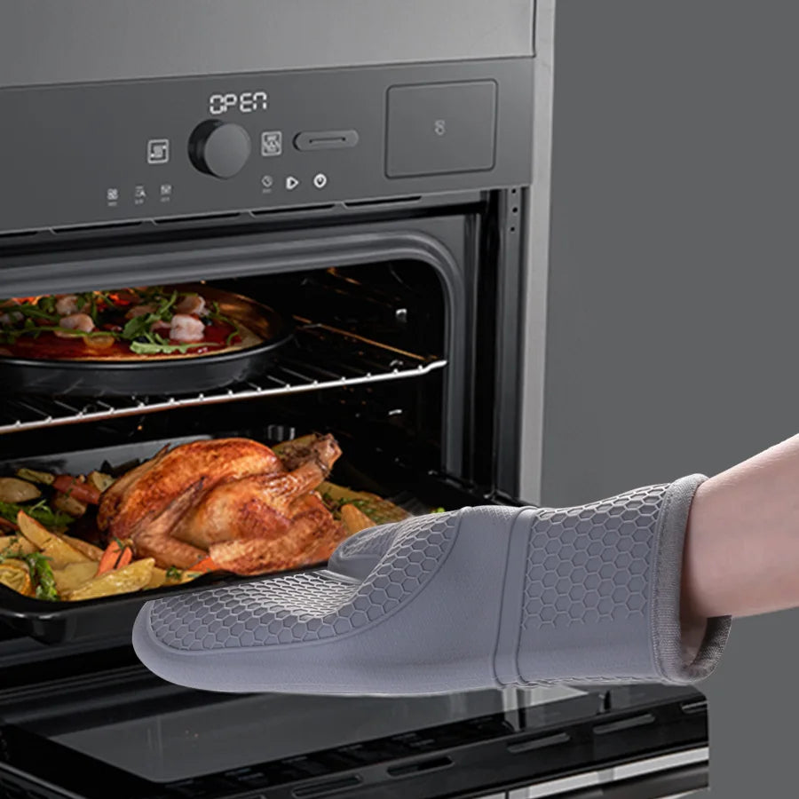 Silicone Oven Mitts 2PCS, Heat Resistant 500F Kitchen Mitts, 11.4" Soft Baking Gloves, for Kitchen Cooking Baking BBQ Peaceful Pleasures Health and Wellness