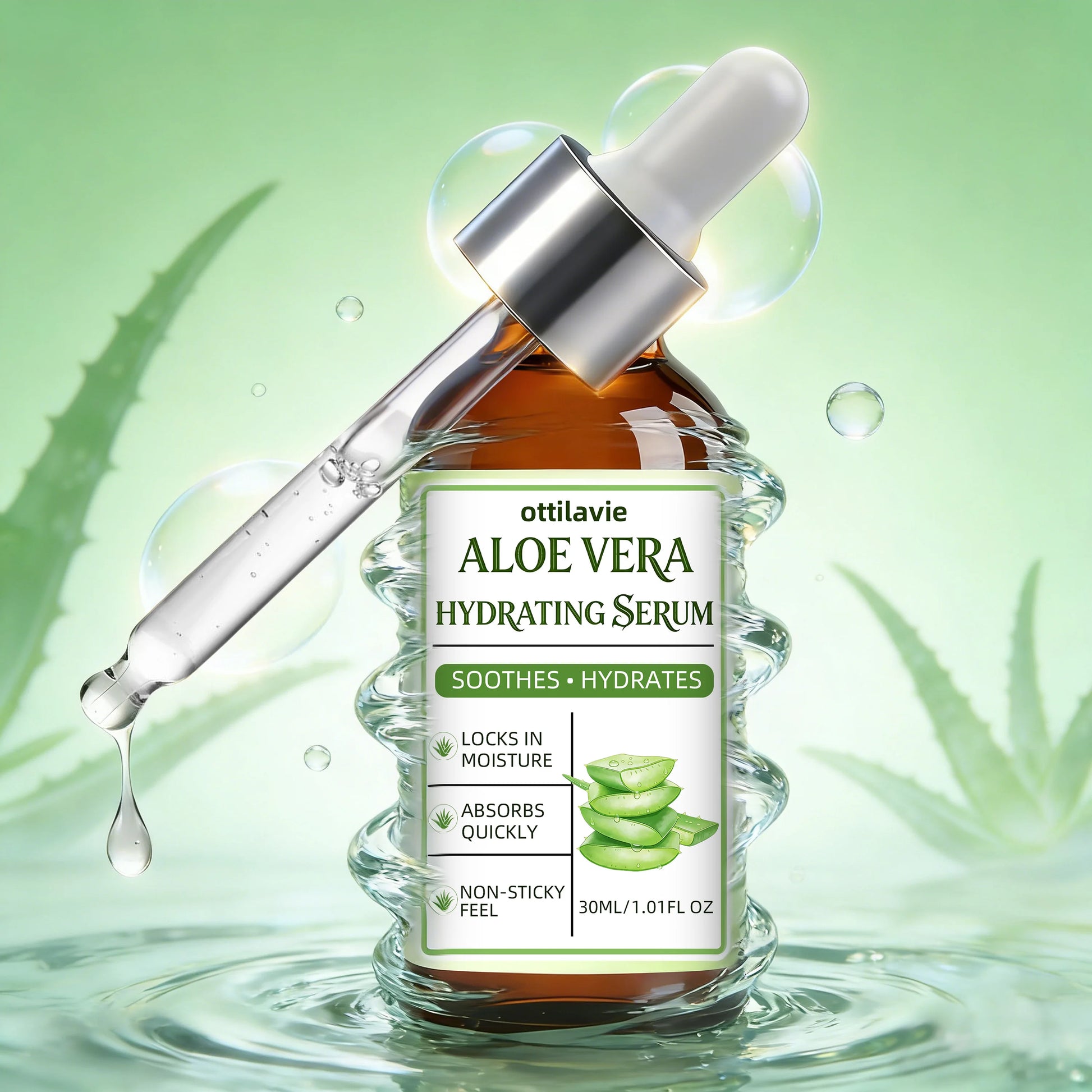 Ottilavie ALOE VERA HYDRATING SERUM, Deep Hydration & Soothing Face Serum, Lightweight Non-Greasy Formula for All Skin Types Peaceful Pleasures Health and Wellness
