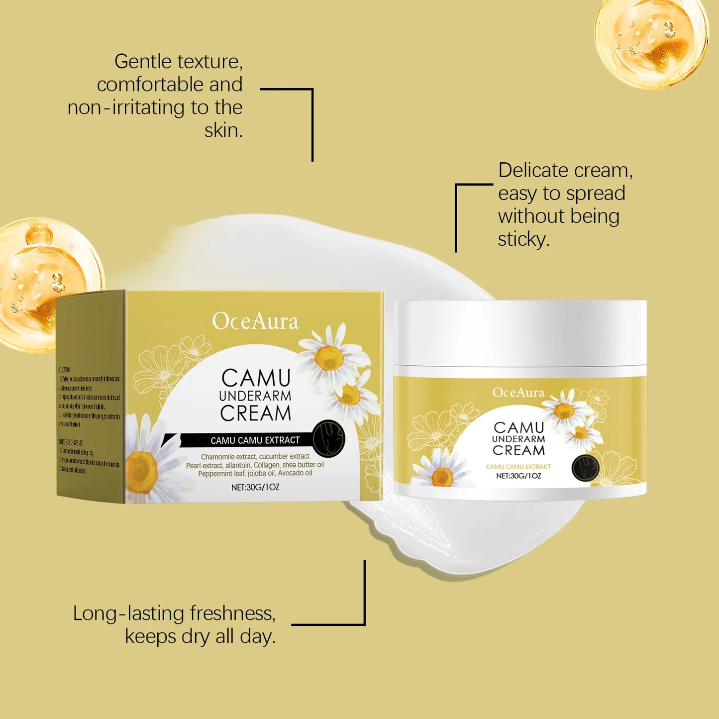 OceAura Chamomile Underarm Deodorant Cream 30g | Anti-Sweat